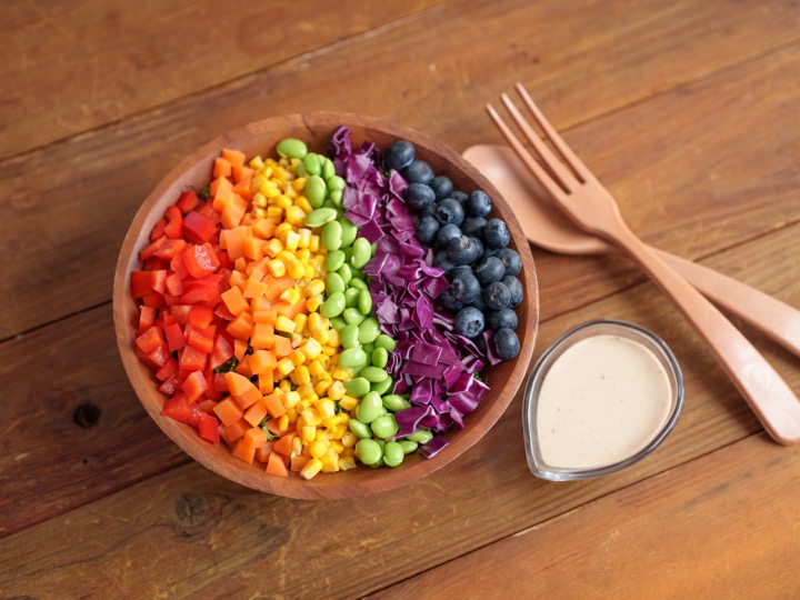 Rainbow Perfect Salad with KEWPIE Deep Roasted Sesame Dressing